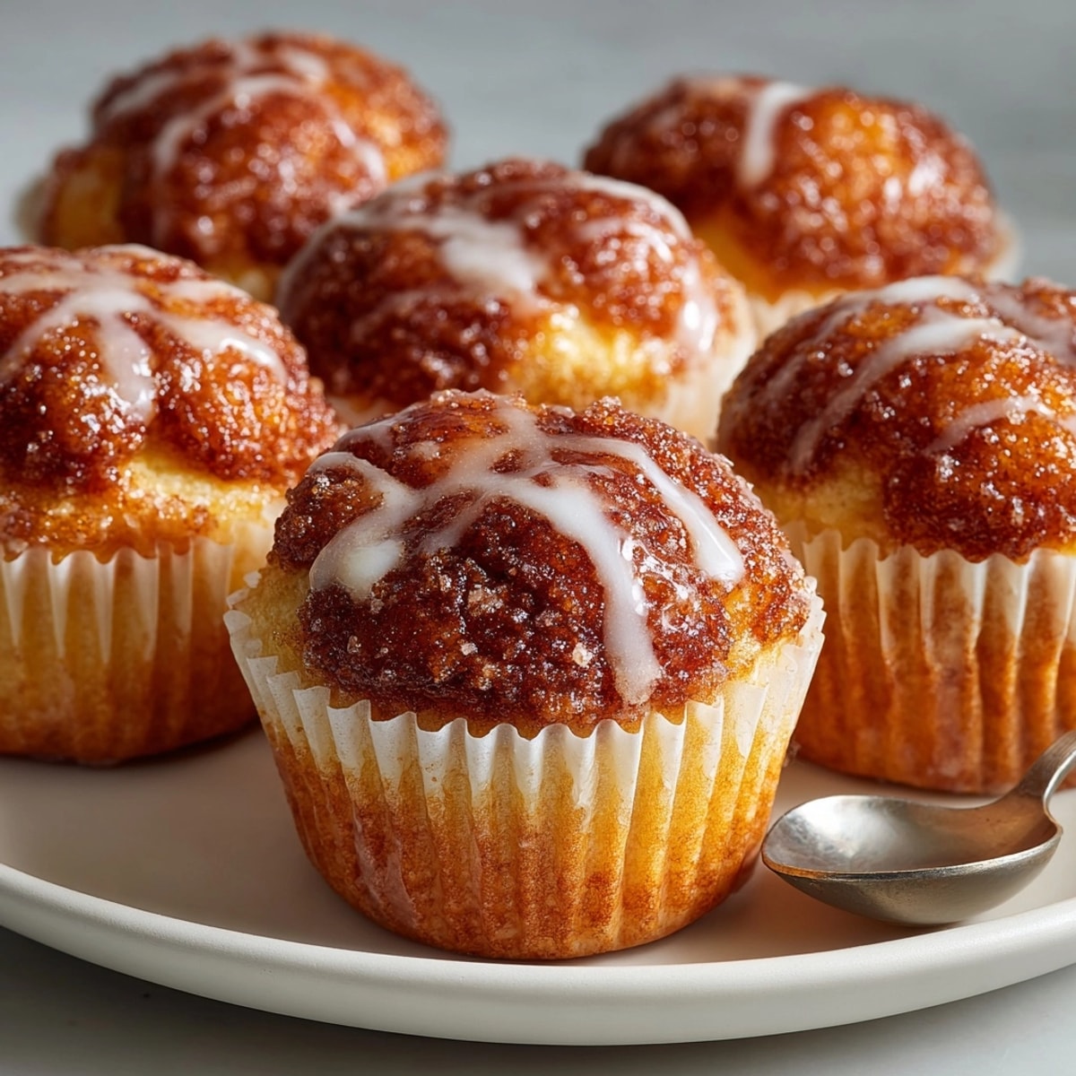 Stack of freshly baked Pull-Apart Cinnamon Monkey Bread Muffins dusted with cinnamon sugar aroma.