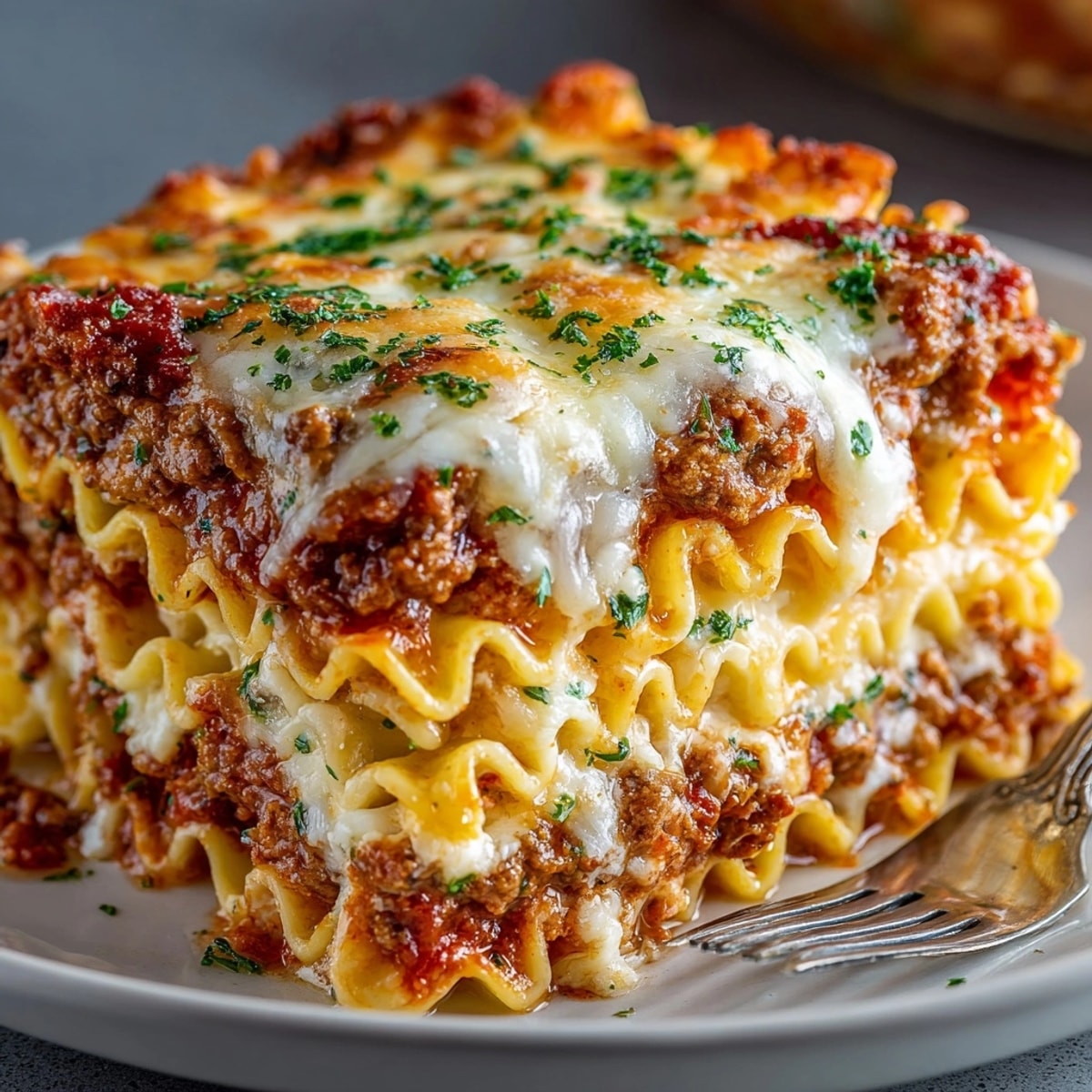 Golden, bubbly Ramen Lasagna fresh from the oven, a savory Italian-Japanese fusion.