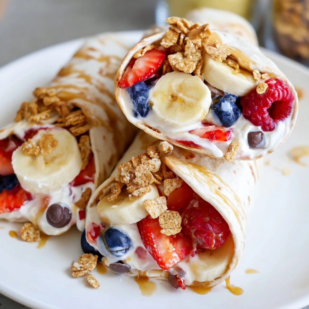 Cinnamon Toast Crunch breakfast wraps: golden tortilla filled with yogurt, berries, and cereal.
