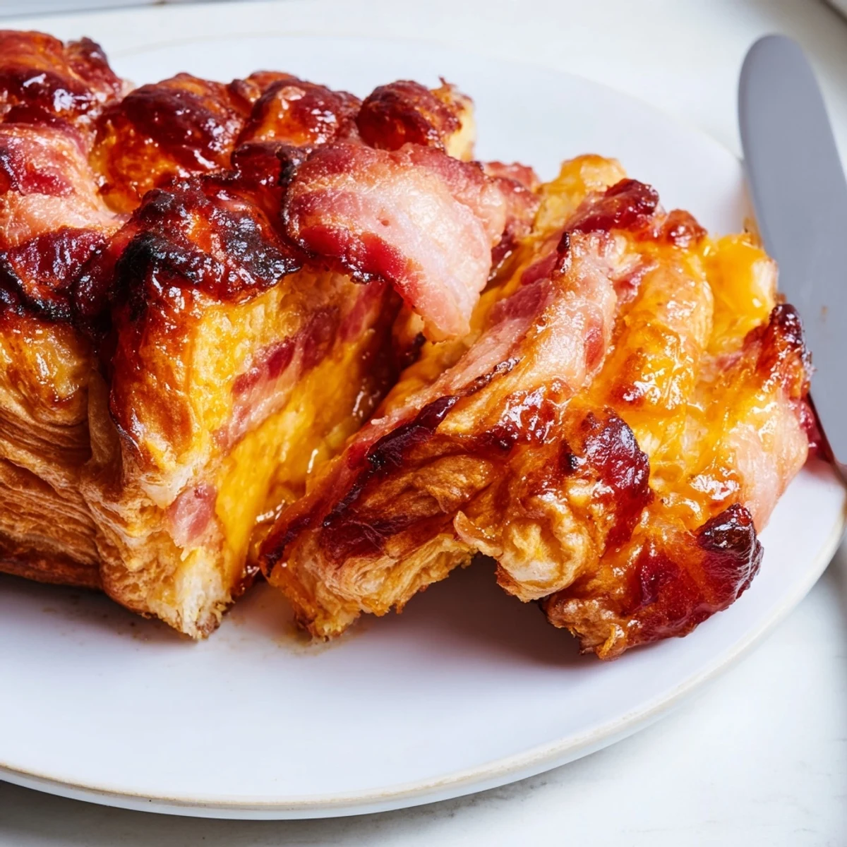 Savory-sweet maple bacon croissant loaf, ideal for a cozy breakfast or brunch.