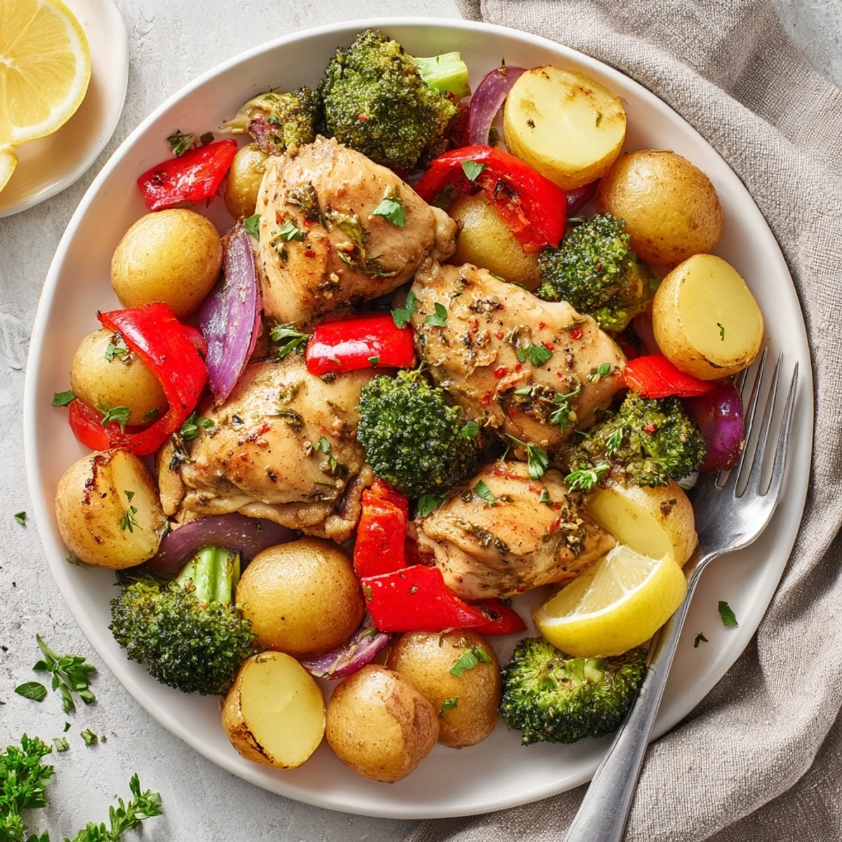 Flavorful Lazy Gourmet Chicken & Vegetable One-Pot dish, full of vibrant colors and textures.  