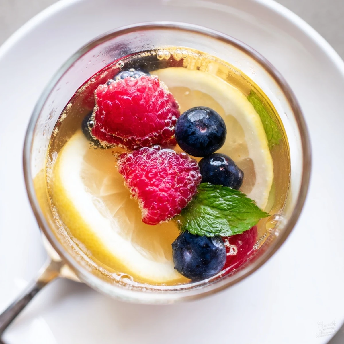 Sparkling kombucha-style mocktails infused with fresh berries and mint leaves.  