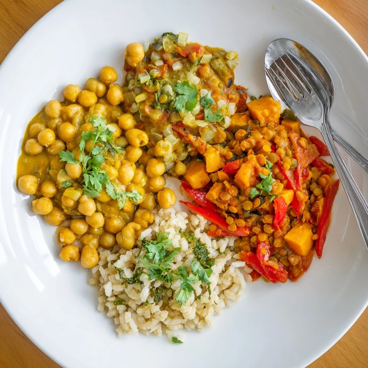 Savor the vibrant flavors of Single-Pan Global Curries, garnished with fresh cilantro and basil.