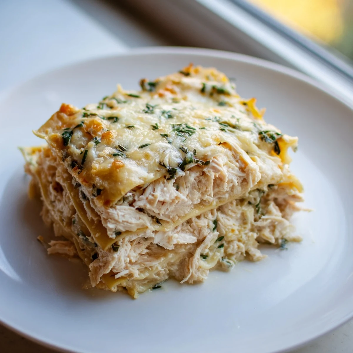 Fragrant and comforting, this Rosemary Chicken Lasagna features melted mozzarella and tender chicken.