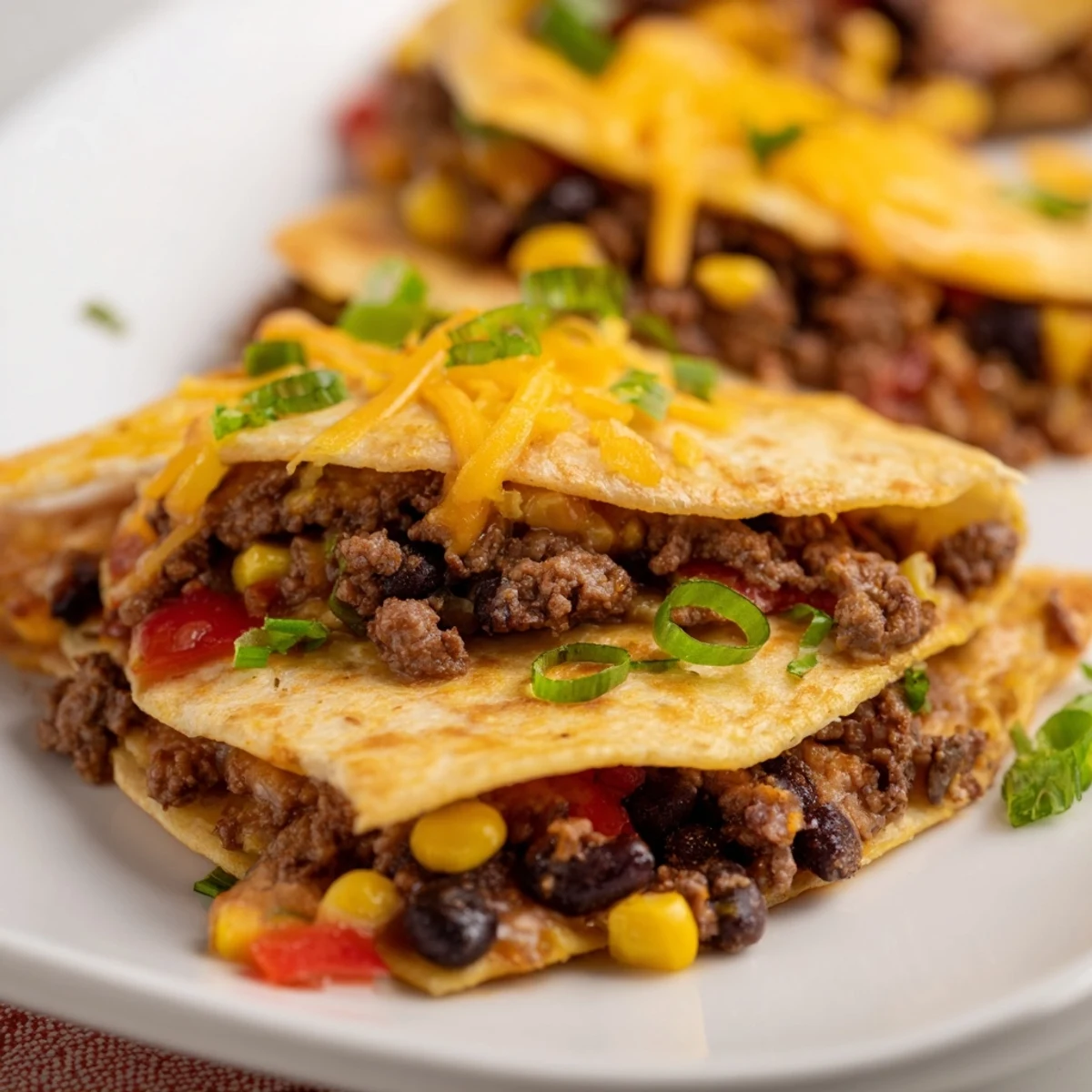 Sheet Pan Quesadillas with Beef, golden brown tortillas filled with savory beef and melted cheese.