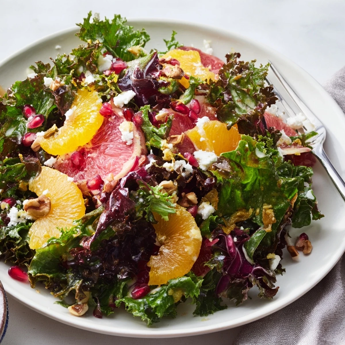 Winter Greens Salad with Citrus: A close-up of the fresh salad, bursting with bright colors and textures.