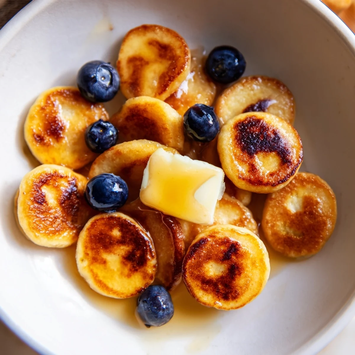 Enjoy tiny, easy-to-make Pancake Cereal: bite-sized pancakes are served with butter.