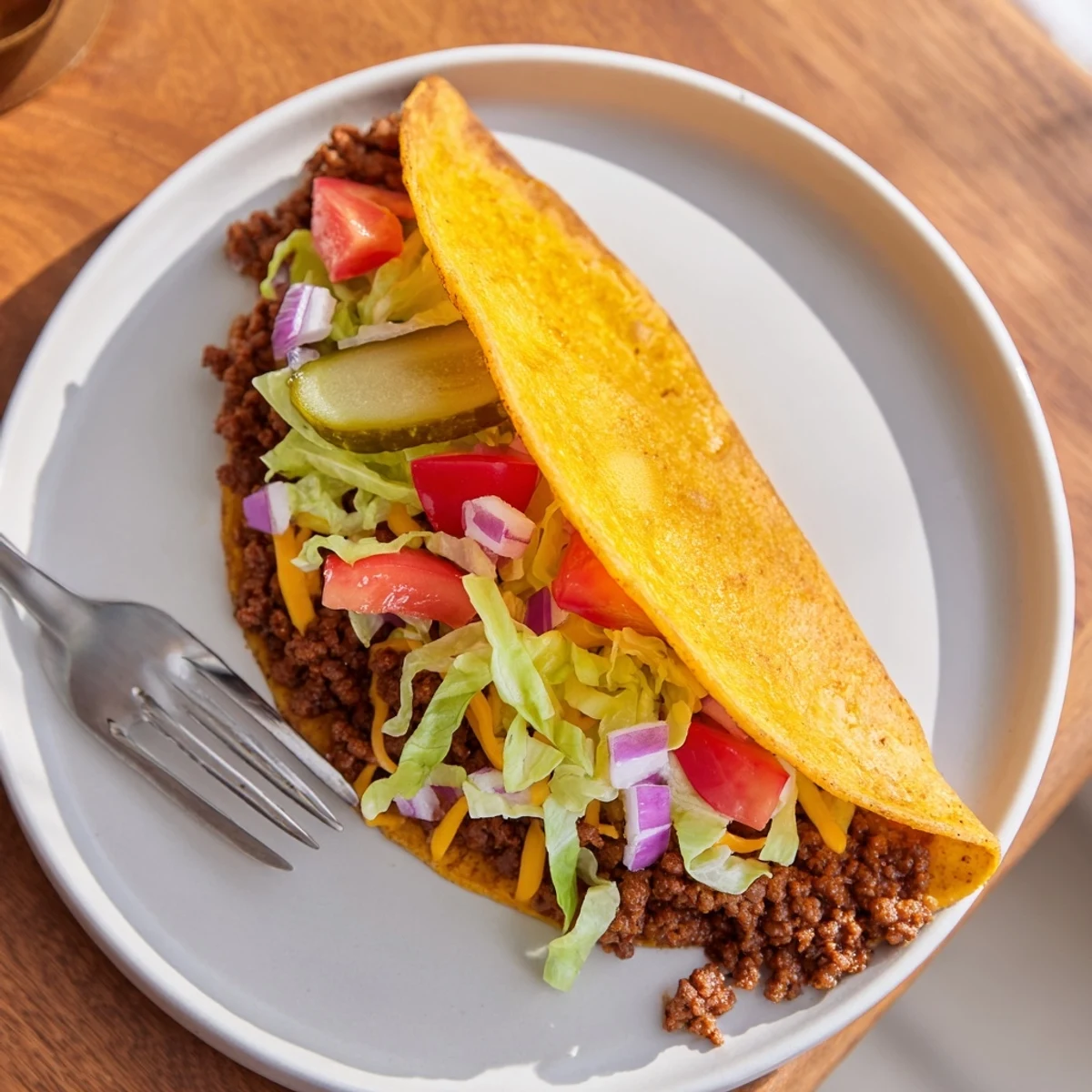 Crispy flour tortilla shell filled with seasoned beef, a delicious Viral Cheeseburger Taco creation.