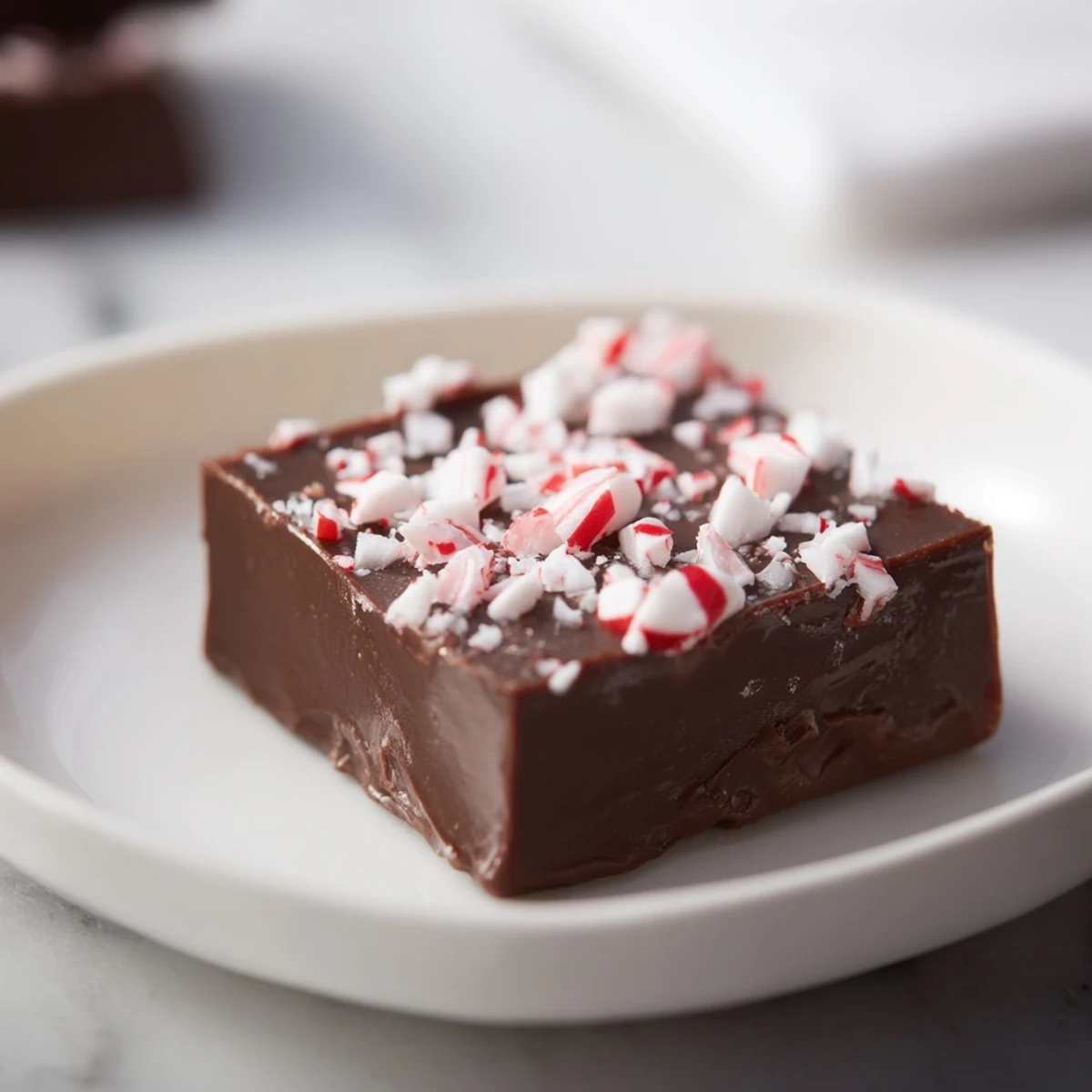 Melting chocolate and sprinkles topping the easy 3-Ingredient Christmas Fudge Squares in a pan.