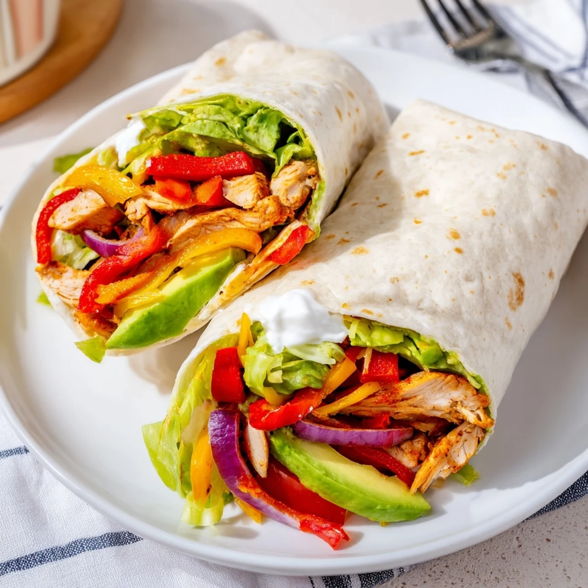 Enjoy these flavorful sheet-pan fajita chicken wraps, filled with fresh toppings and a squeeze of lime.