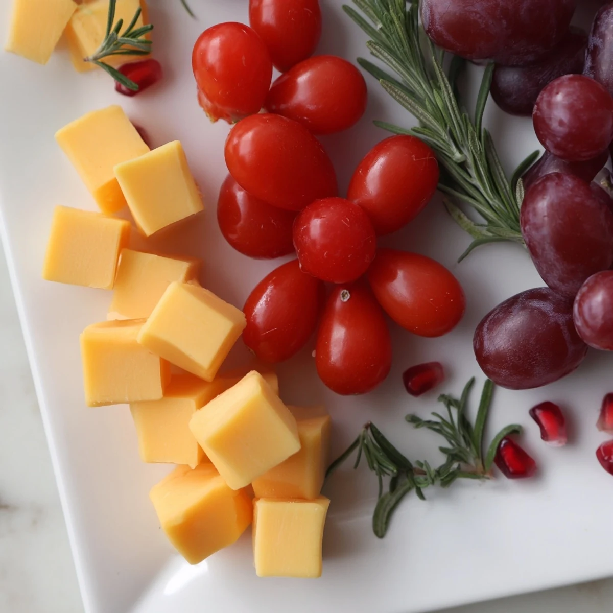 Festive Christmas Stocking Snack Tray with colorful tomatoes, grapes, and various cheeses for holiday fun.