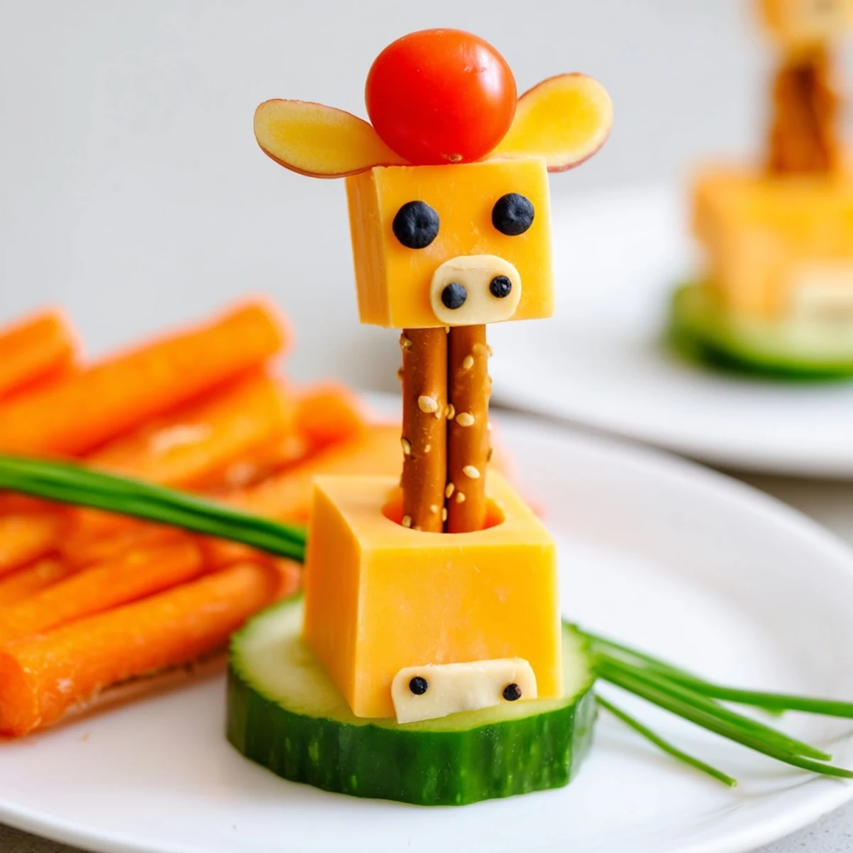 Bright and playful, a Long-Necked Giraffe Snack Tower ready to be eaten with carrot "necks".