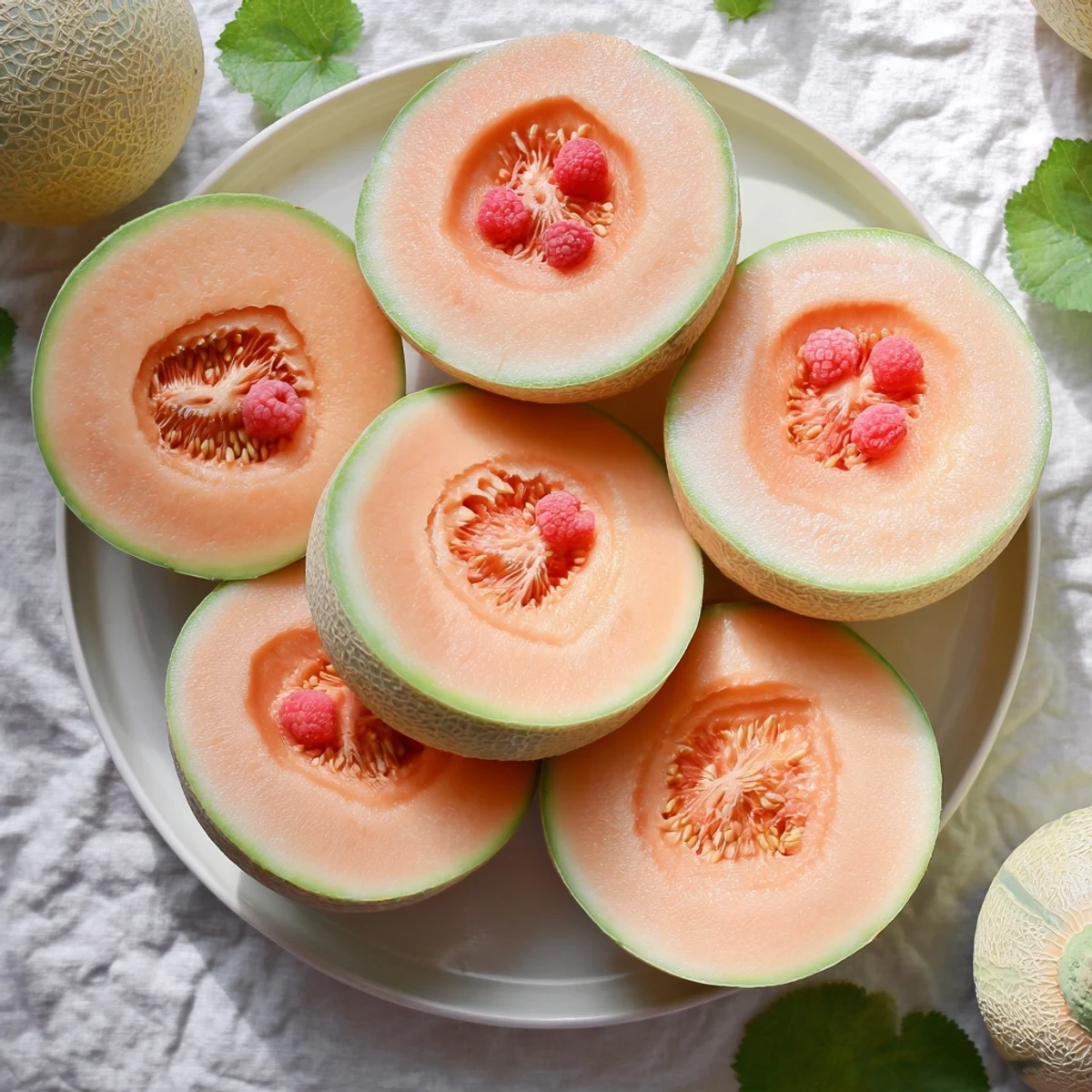 A colorful fruit platter, a refreshing array of sliced melon and vibrant berries, perfect for sharing.