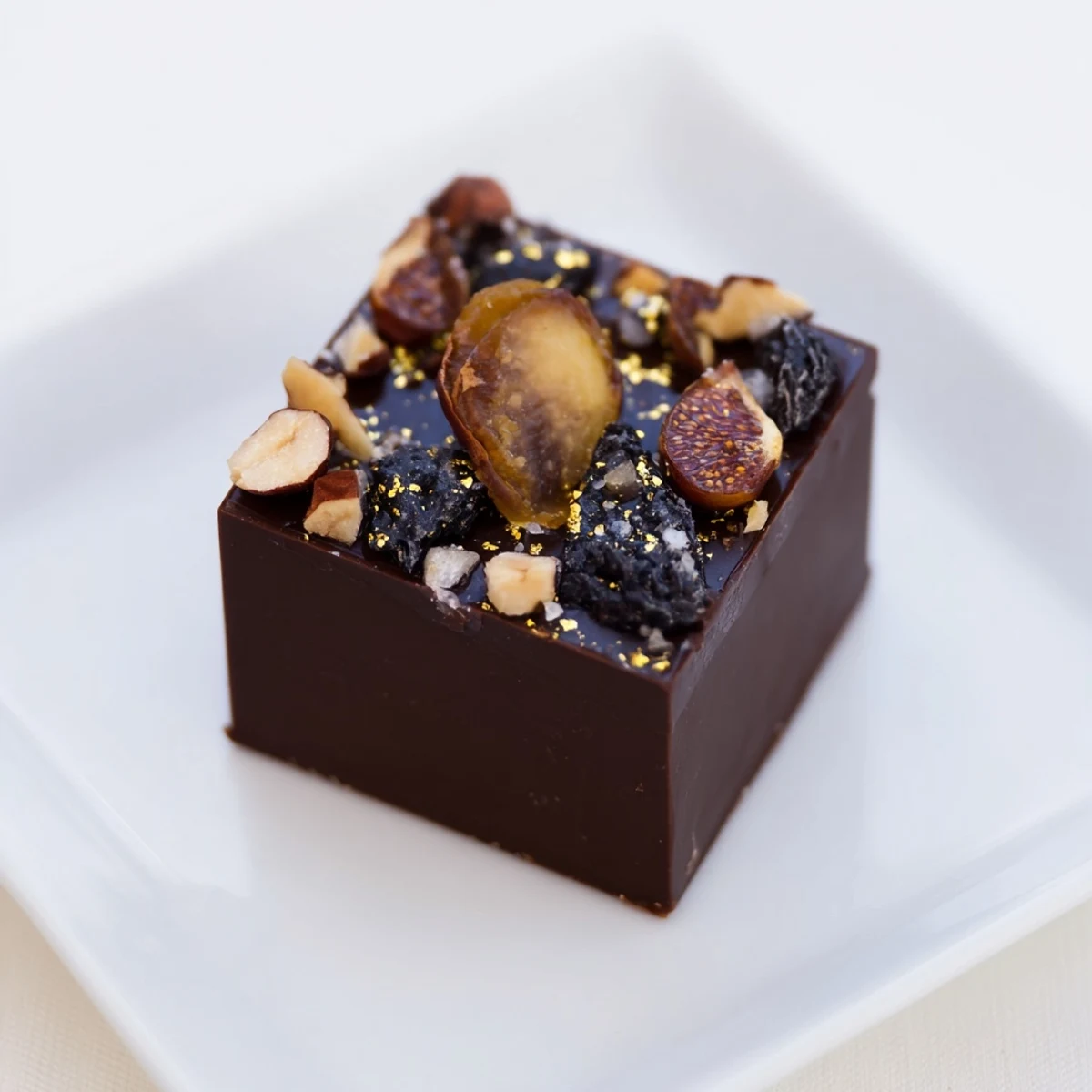 Decadent The Midnight Mosaic dessert with a mosaic of figs, olives, and rich dark chocolate.