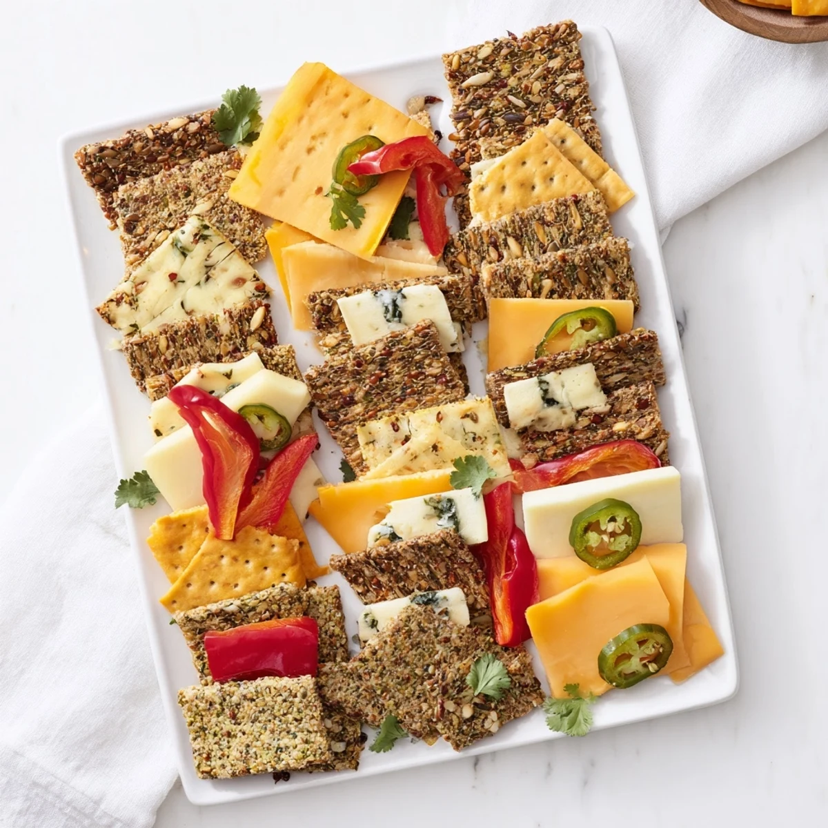 Delicious Southwest Mesa featuring layered cheeses and crackers, perfect for easy entertaining and snacking.
