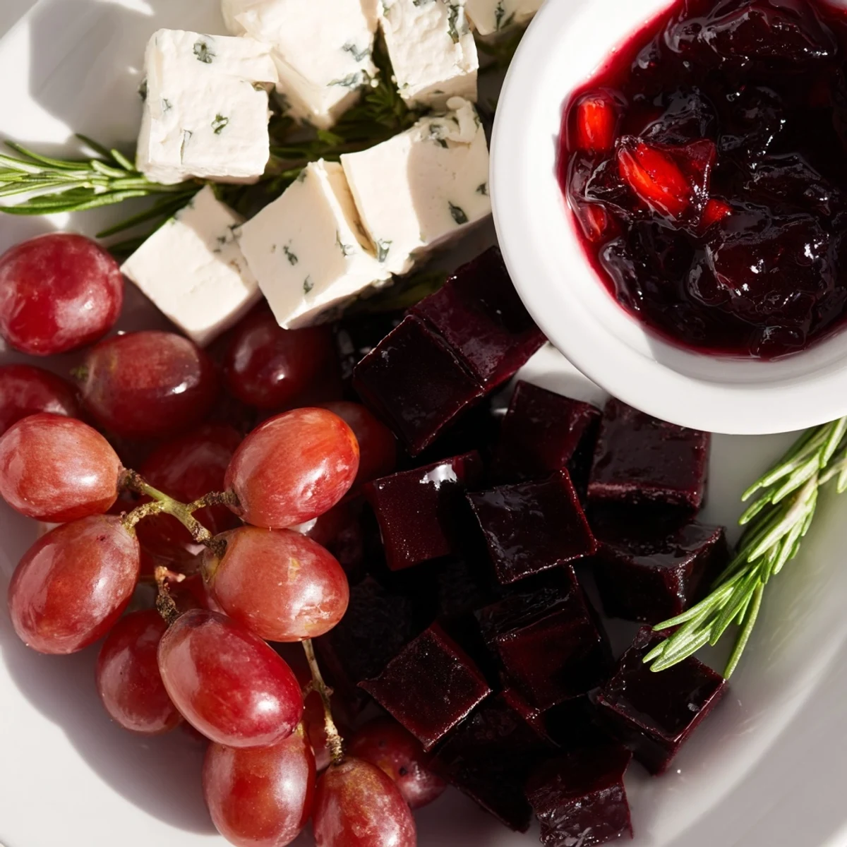 This Ruby Red Wine Stain Board displays red-wine-infused cheeses and grapes, perfect for entertaining guests.