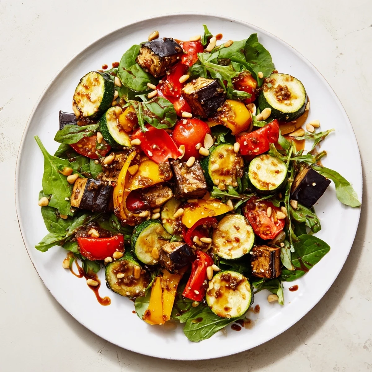 A close-up view of a flavorful Roasted Vegetable Salad, perfect for a light vegetarian lunch.