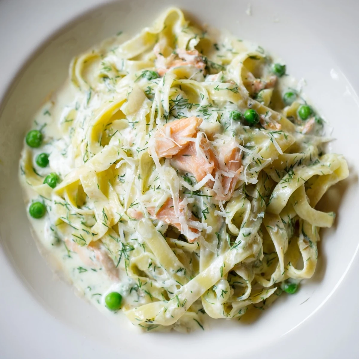 Creamy Dill Pasta with a beautiful, rich cream sauce, ready for a delicious dinner.