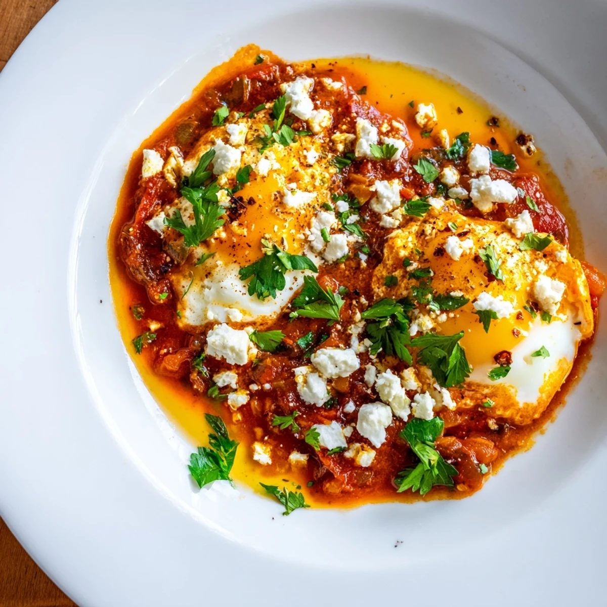Vibrant Israeli Shakshuka Eggs, a delicious, spiced tomato sauce with perfectly poached eggs, ready to eat!
