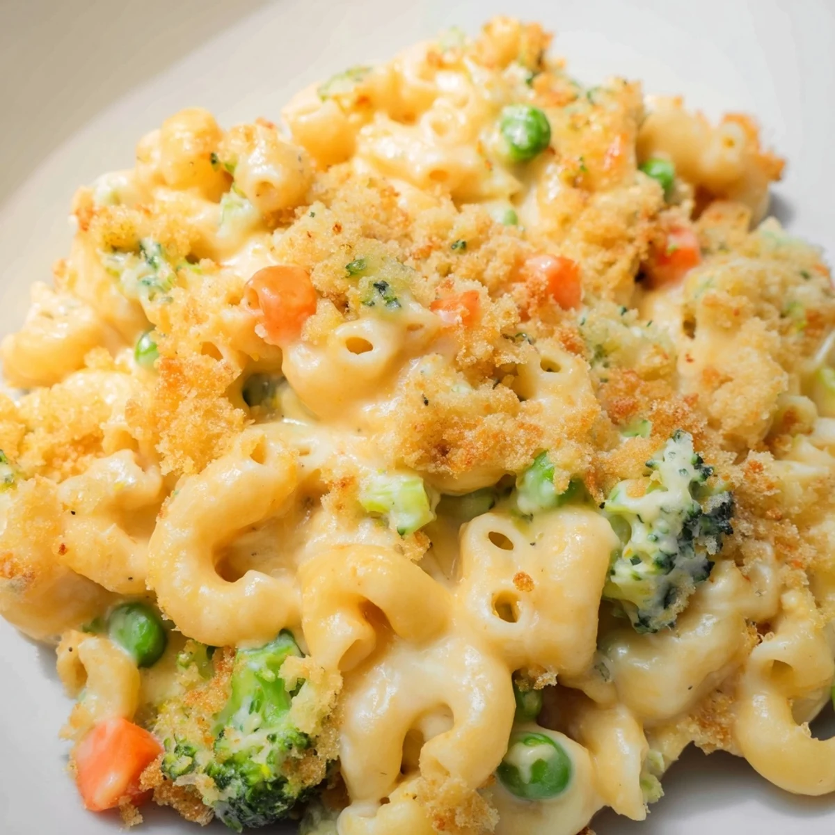 Serving suggestion for Garden Veg Mac and Cheese alongside a crisp green salad, ready to enjoy after baking.