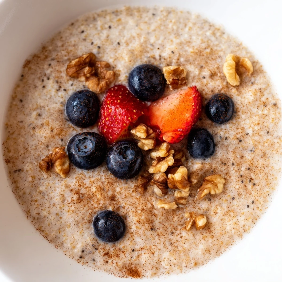 Wholesome gluten-free millet porridge, a delicious breakfast with colorful berry topping.