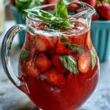 Gorgeous Strawberry Basil Lemonade Pitcher, refreshing with herb and fruit notes.
