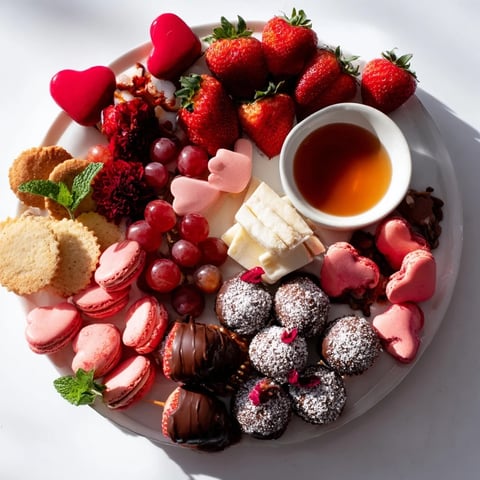 Sweetheart Valentines Day Board filled with fresh fruits and heart-shaped treats for your sweetheart.