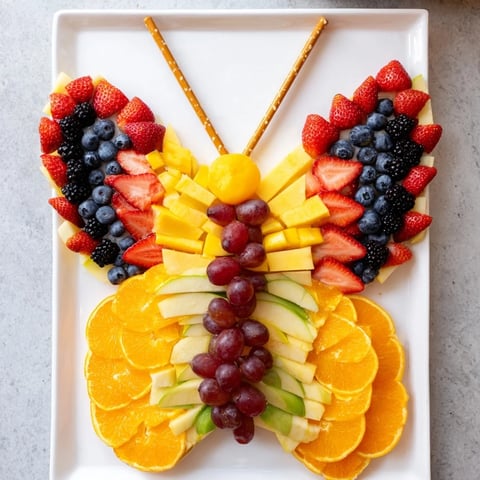 Monarch Magic Fruit Butterfly Tray with vibrant fruit, ready to serve as a stunning appetizer or snack.