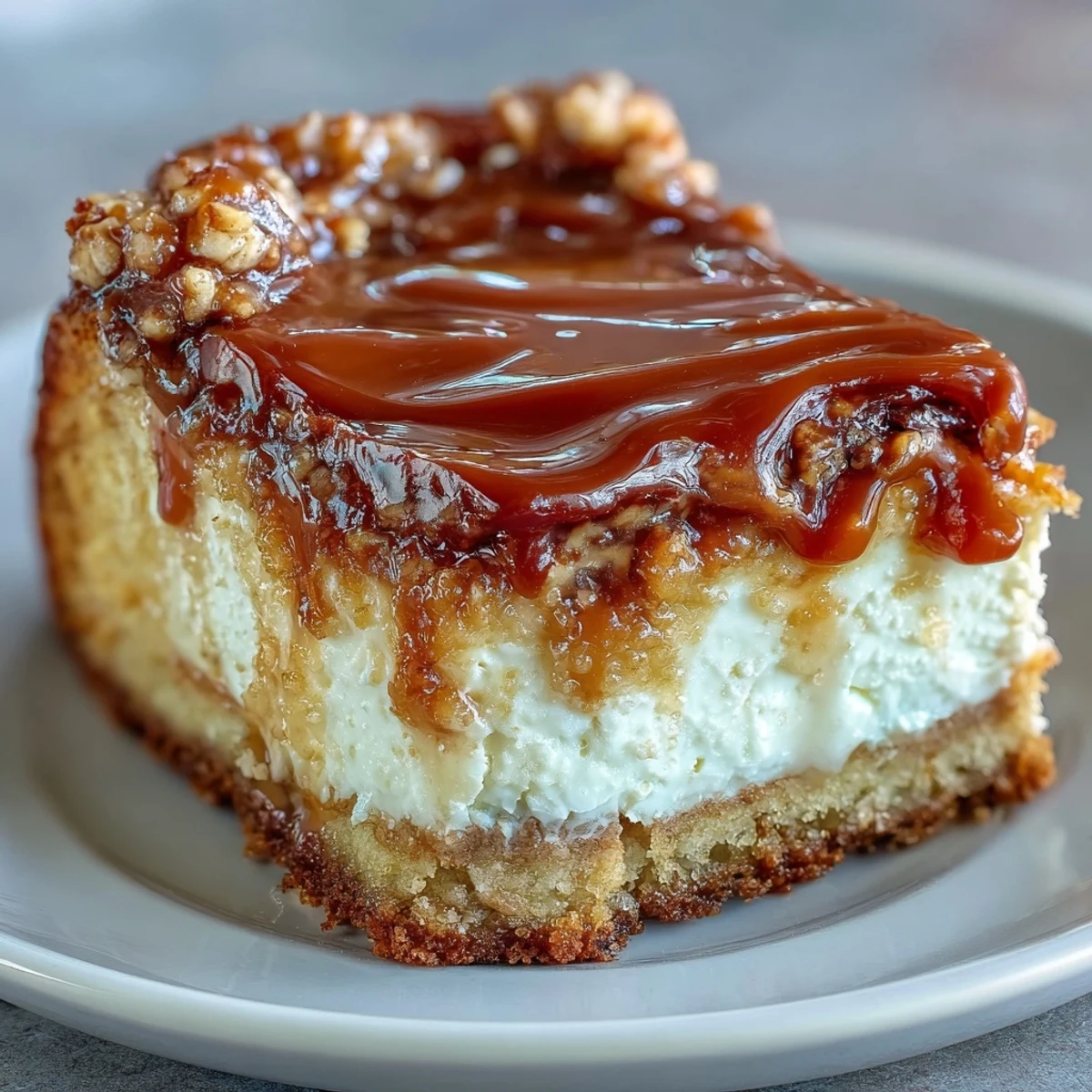 Freshly baked Caramel Cream Cheese Bread loaf with a golden-brown crust, showing a sweet caramel swirl on top.