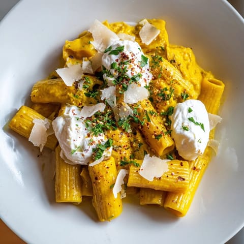 Warm, creamy Whipped Ricotta Pumpkin Pasta plated with fresh sage, ready to serve.