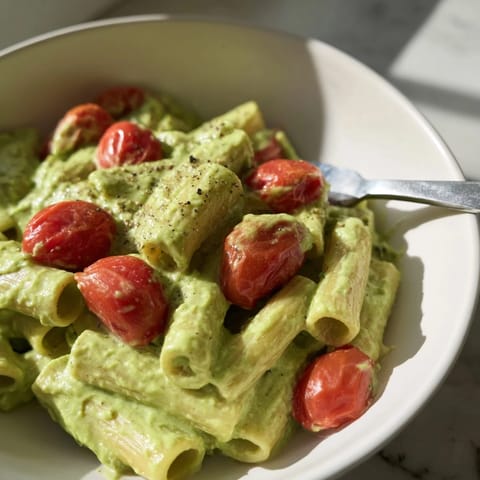 Silky creamy avocado pasta ready in just 20 minutes for a fresh meal.  