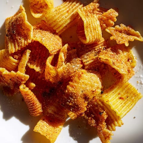 Golden-baked pasta chips paired with a delicious assortment of spices for dipping.  