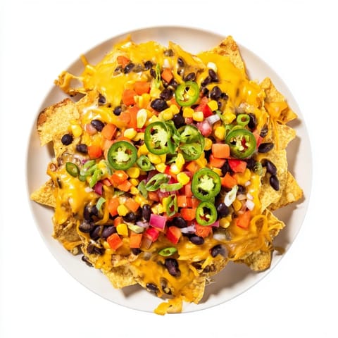 A close-up of sheet-pan nachos shows bubbly cheese, salsa and fresh cilantro garnishes.