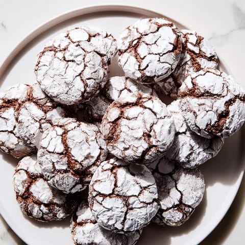 Freshly baked, crackled air-fried Chocolate Crinkle Cookies: warm, chocolatey goodness ready to enjoy.