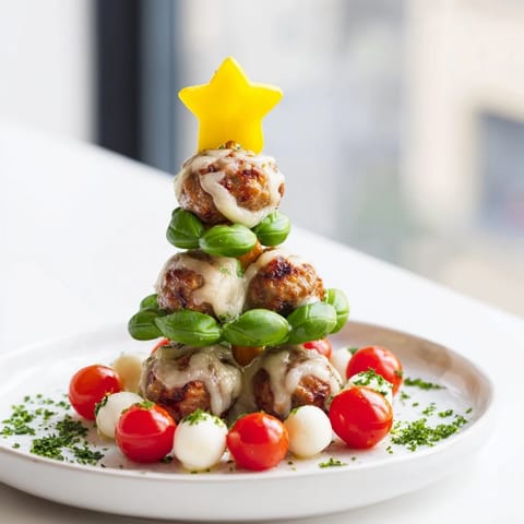 Warm, golden mini meatball Christmas trees ready to enjoy as a flavorful party appetizer.