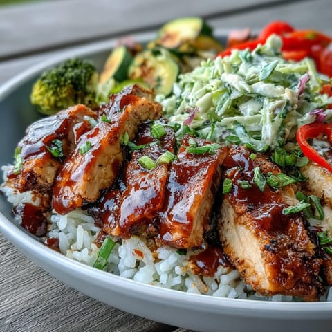Golden BBQ chicken pieces, tender rice, and crunchy coleslaw combine with roasted veggies for a hearty, wholesome meal.