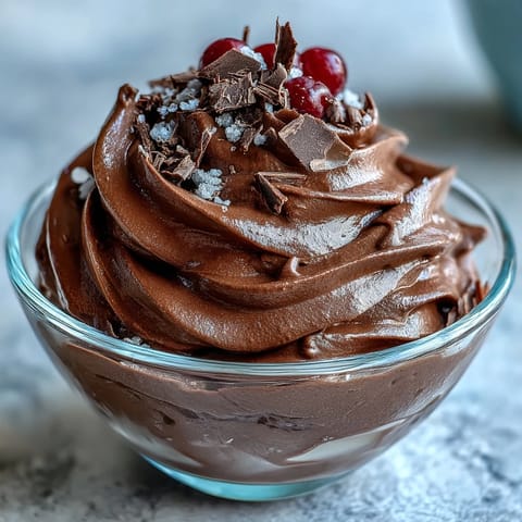 A thick and fluffy chocolate protein fluff served in a dessert bowl, perfect for a healthy post-workout snack.
