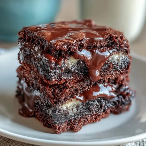 Decadent brownies made with three kinds of chocolate, sourdough discard, and a gooey center.  