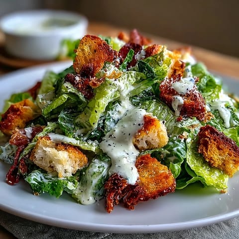 Celery Caesar Salad with Crunchy Croutons and Parmesan, a crisp, refreshing dish with tangy dressing and savory Parmesan.