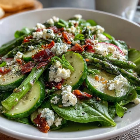 Refreshing lemon vinaigrette salad with baby greens, sliced radishes, and cucumber, ideal for a light vegetarian meal.  