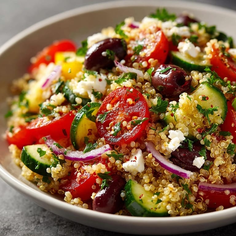 Close-up of the tangy Lemon Herb Quinoa Salad, a perfect potluck side dish.