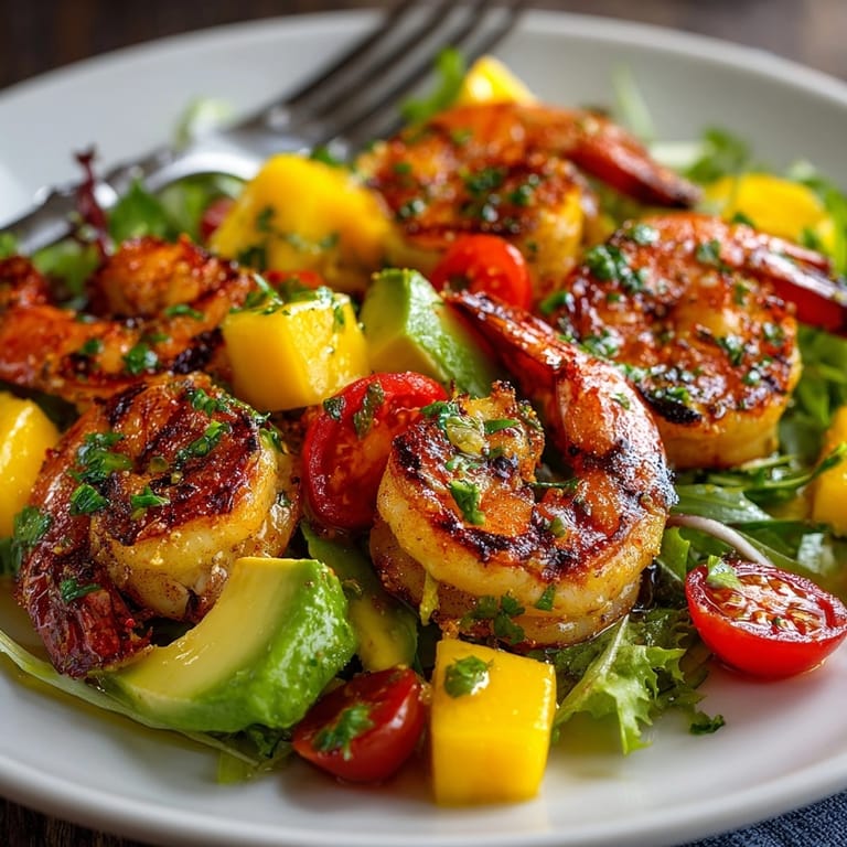 Making the best Grilled Shrimp Mango Salad: See the vibrant colors of summer.