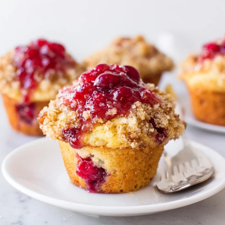 Fluffy Ginger Cranberry Jelly Muffins bursting with tart cranberries and ginger jelly delight.