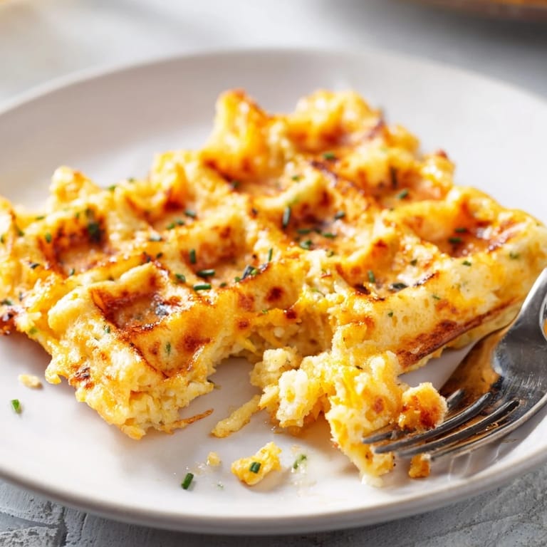 Spicy Cheddar Jalapeño Biscuit Waffles served warm, bursting with cheesy, zesty flavor.  