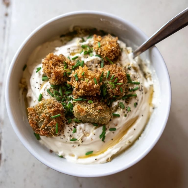 Savory Honey Butter Fried Pickle Dip garnished with fresh chives and crunchy pickles.