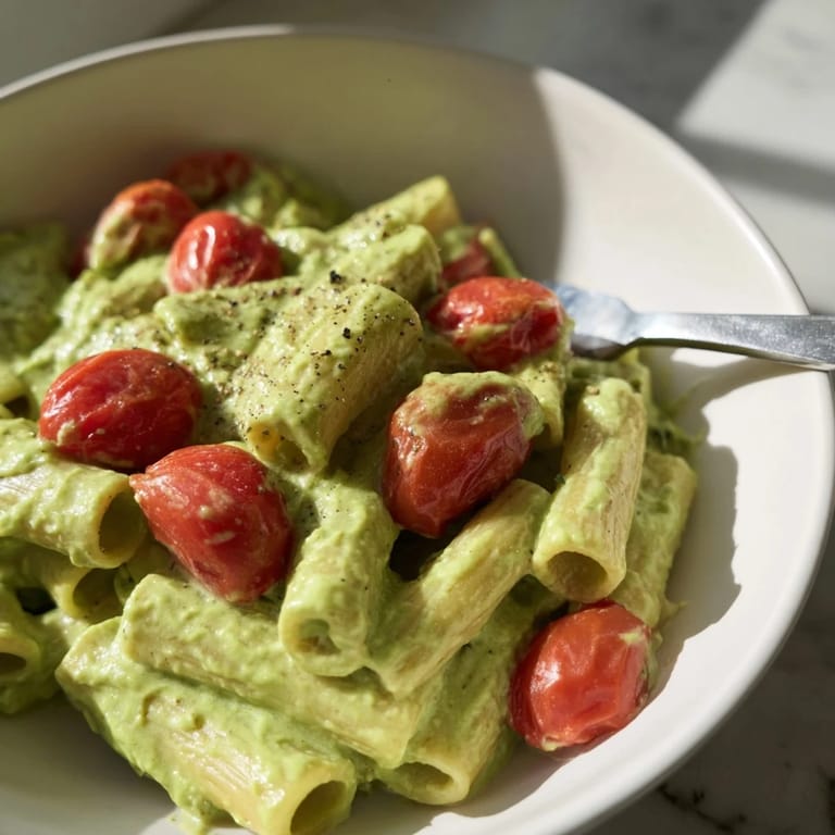 Silky creamy avocado pasta ready in just 20 minutes for a fresh meal.  
