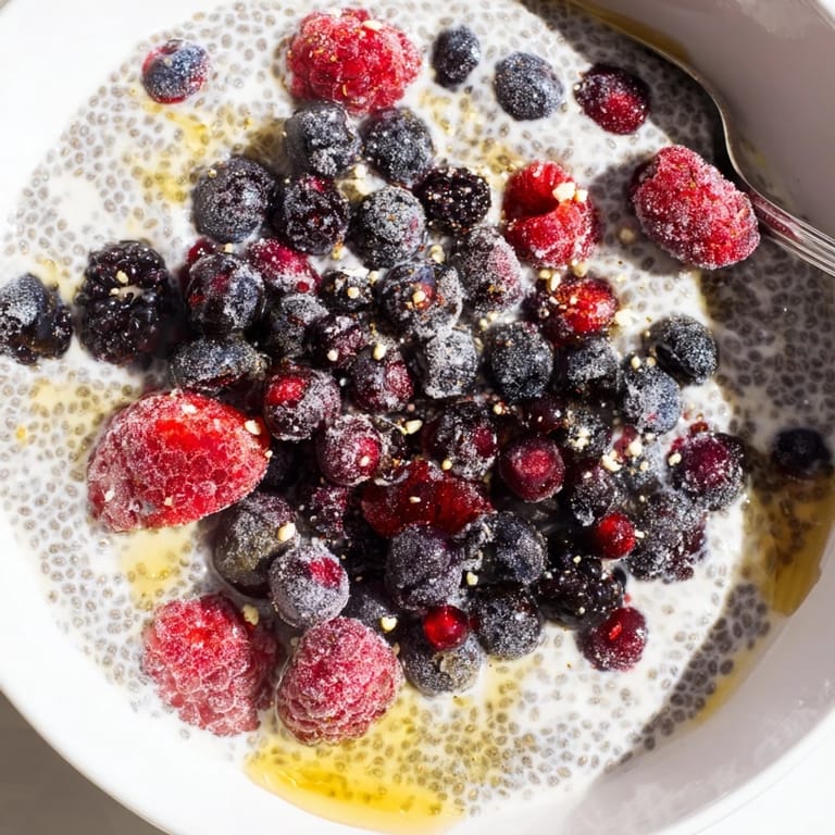 Creamy Berry Chia Pudding chilled overnight, perfect for a quick, healthy snack.  