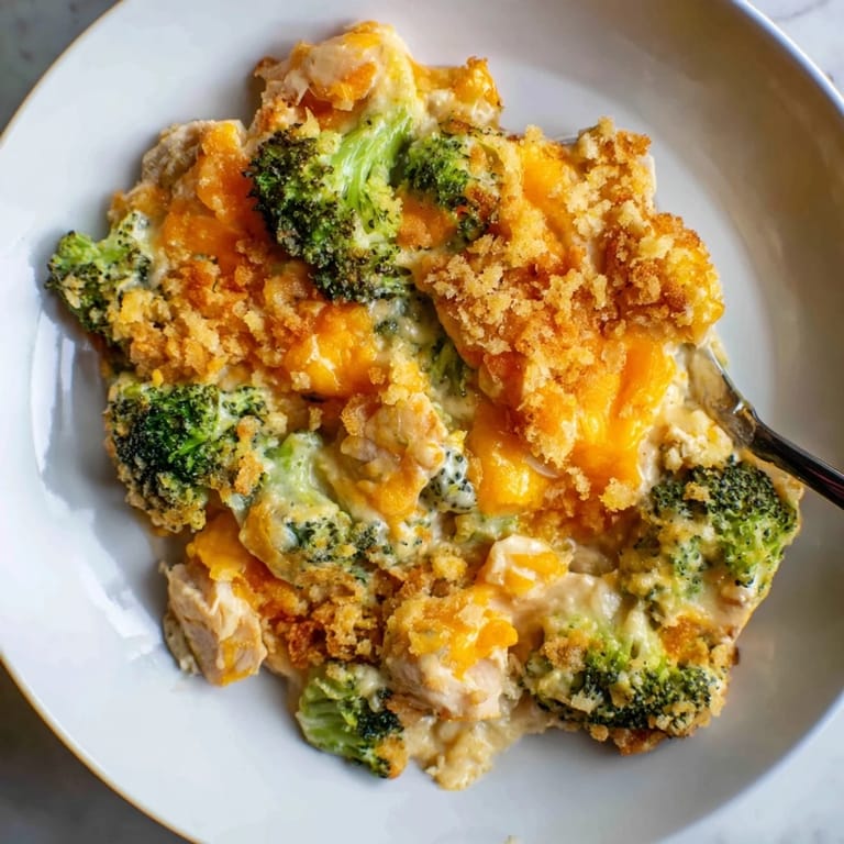 Savory Chicken & Broccoli Cheddar Bake features fresh broccoli and a crispy breadcrumb topping.