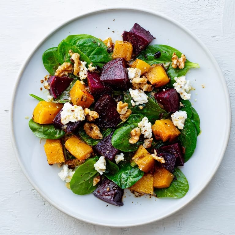 This roasted beet, butternut salad features tender, caramelized vegetables and creamy goat cheese crumbles, so delicious!