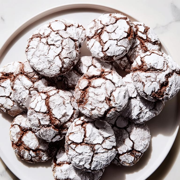 Freshly baked, crackled air-fried Chocolate Crinkle Cookies: warm, chocolatey goodness ready to enjoy.